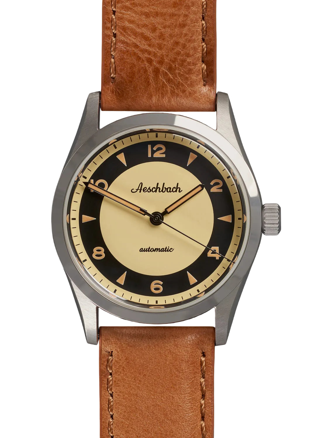 Aeschbach 1950s Pattern 25 Jewel Automatic, 200m Water Resistant Watch with Retro Luminous Paint, Sapphire Crystal & Calf Leather Strap