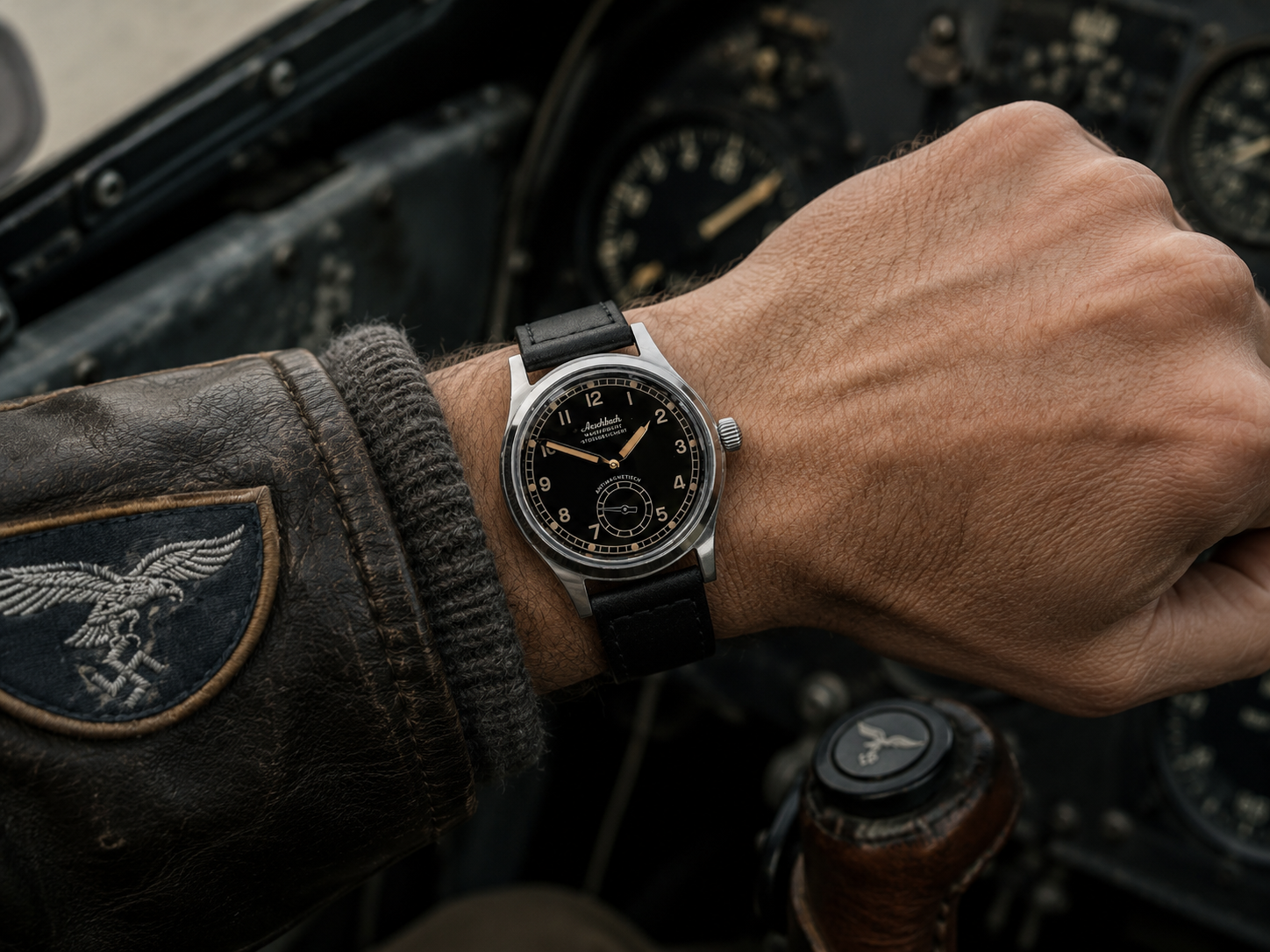 Aeschbach WW2 Pattern Germany Luftwaffe / Reichsluftfahrtministerium (RLM) Pilots Watch with 21 Jewel Automatic Mechanical Movement and Sapphire Crystal