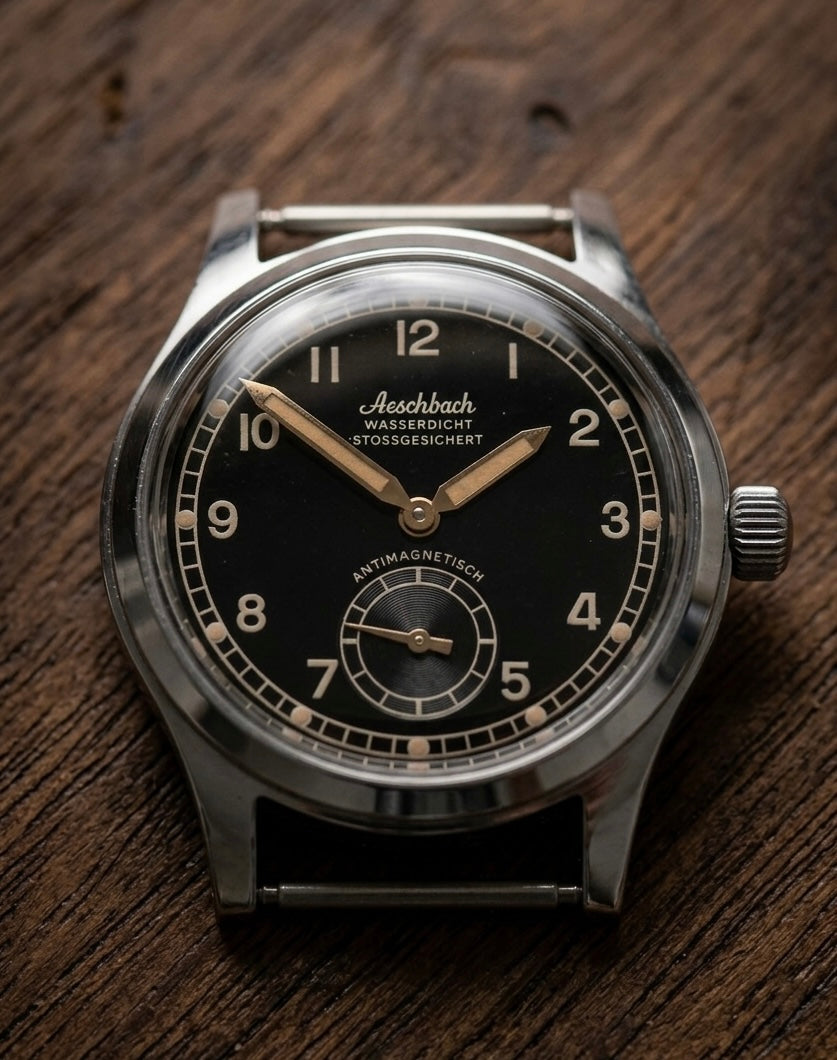 Aeschbach WW2 Pattern Germany Luftwaffe / Reichsluftfahrtministerium (RLM) Pilots Watch with a 23 Jewel Swiss Sellita SW216 Movement and a Domed Vintage Box Sapphire Crystal