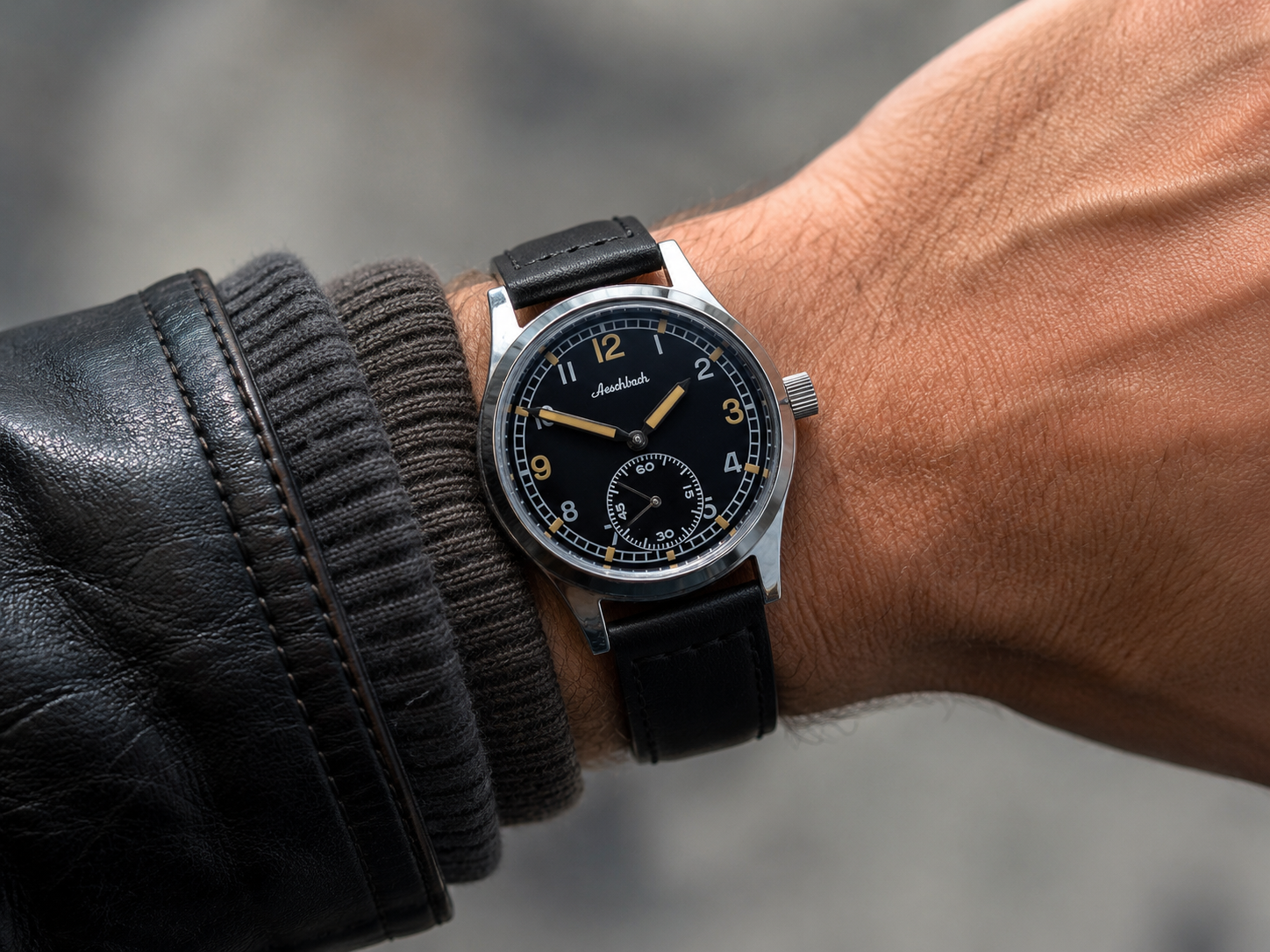 Aeschbach WW2 Pattern German Wehrmacht & Luftwaffe Dienstuhr (Army/Airforce Service Watch) with 17 Hand Wound Mechanical Movement