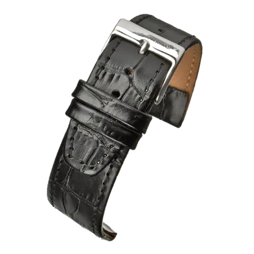 Retro 20mm Black Calf Leather Alligator Pattern Strap For Watches with Fixed Solid Strap Bars