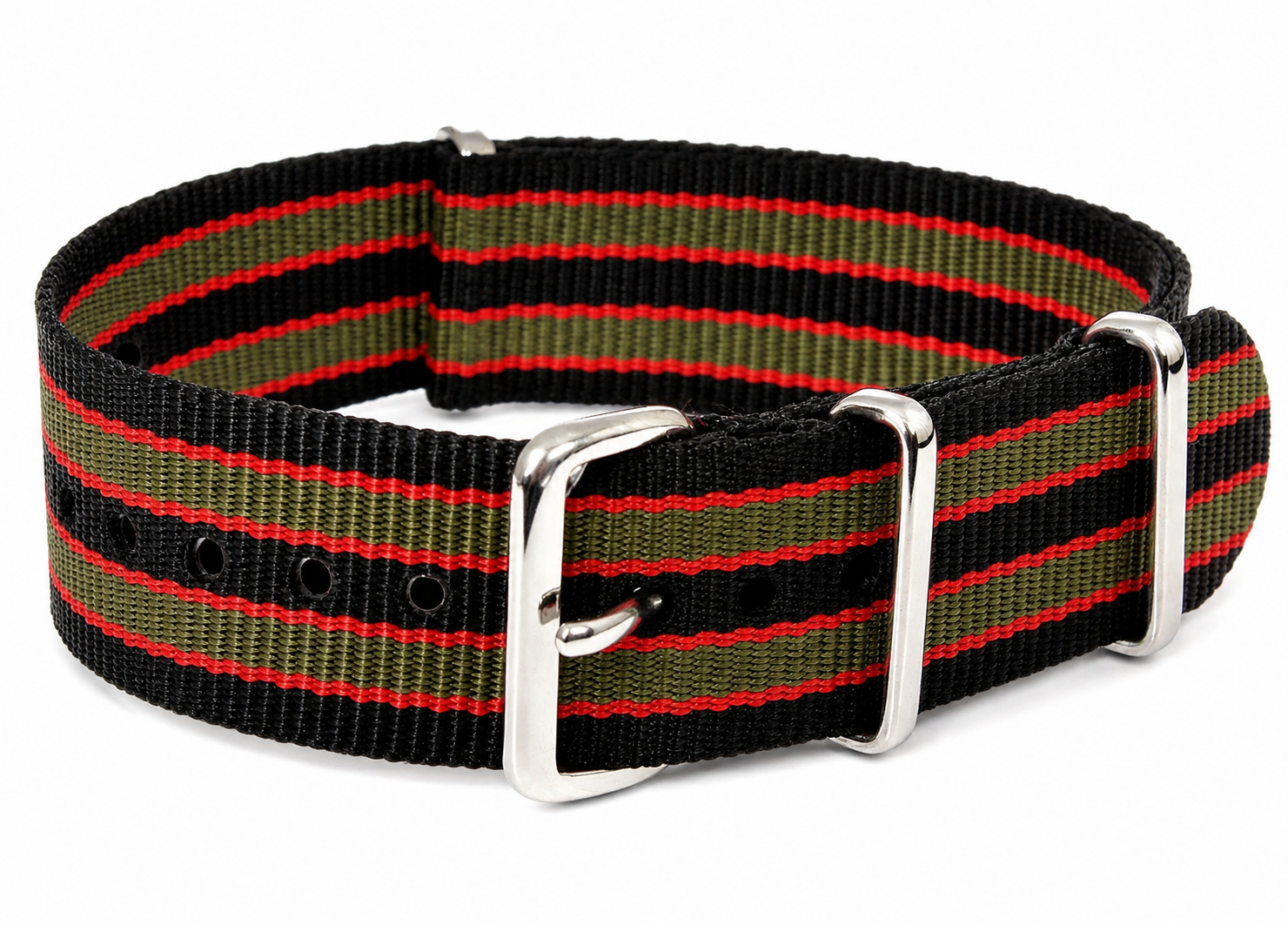 18mm Black, Red and Olive Green NATO Military Watch Strap