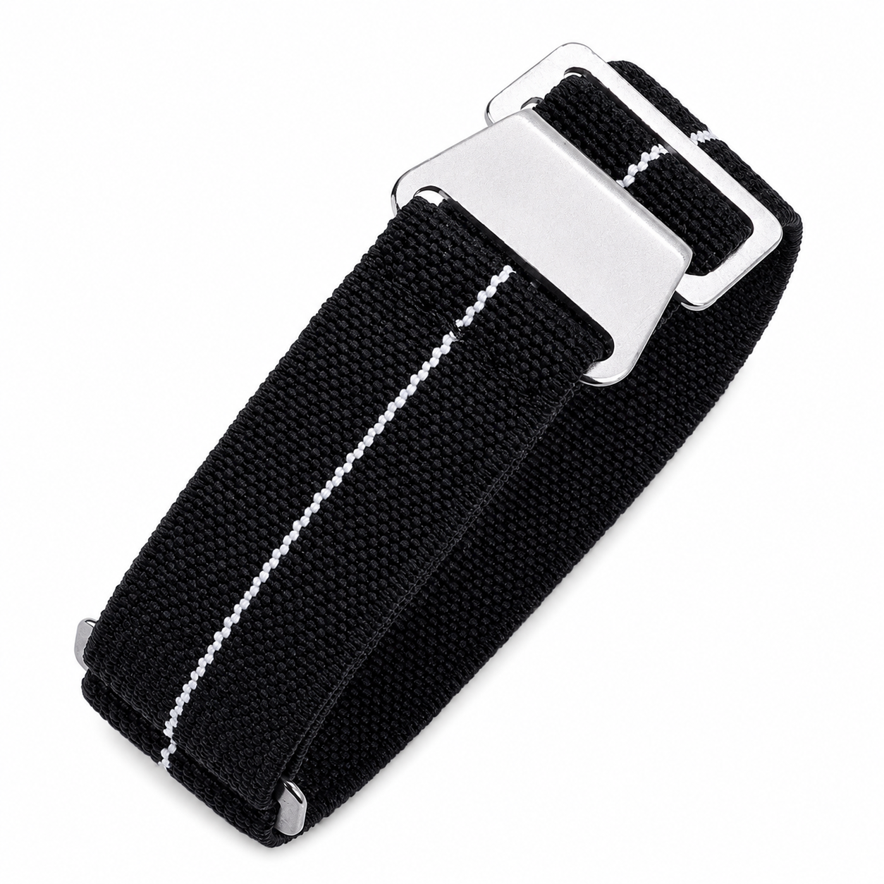 20mm Elasticated French Navy and Special Forces Strap in Black with a White Stripe