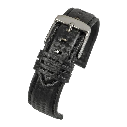 24mm Premium Black Carbon Fibre Watch Strap with Matching Stitching