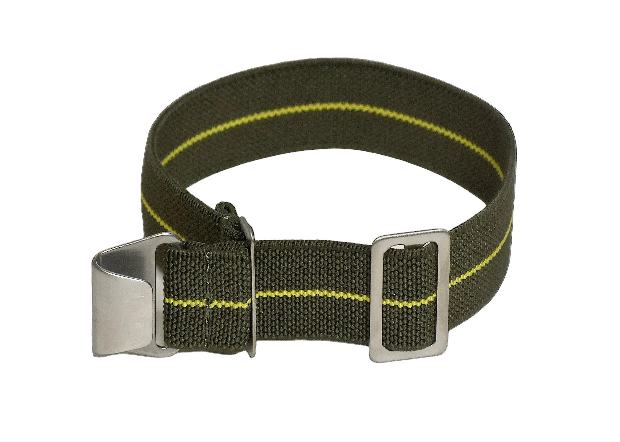 20mm Elasticated French Navy and Special Forces Strap in Green with a Yellow Stripe