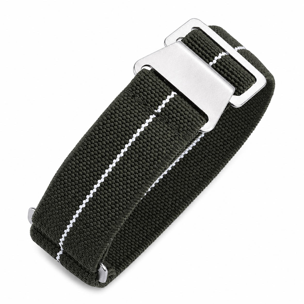 20mm Elasticated French Navy and Special Forces Strap in Green with a White Stripe