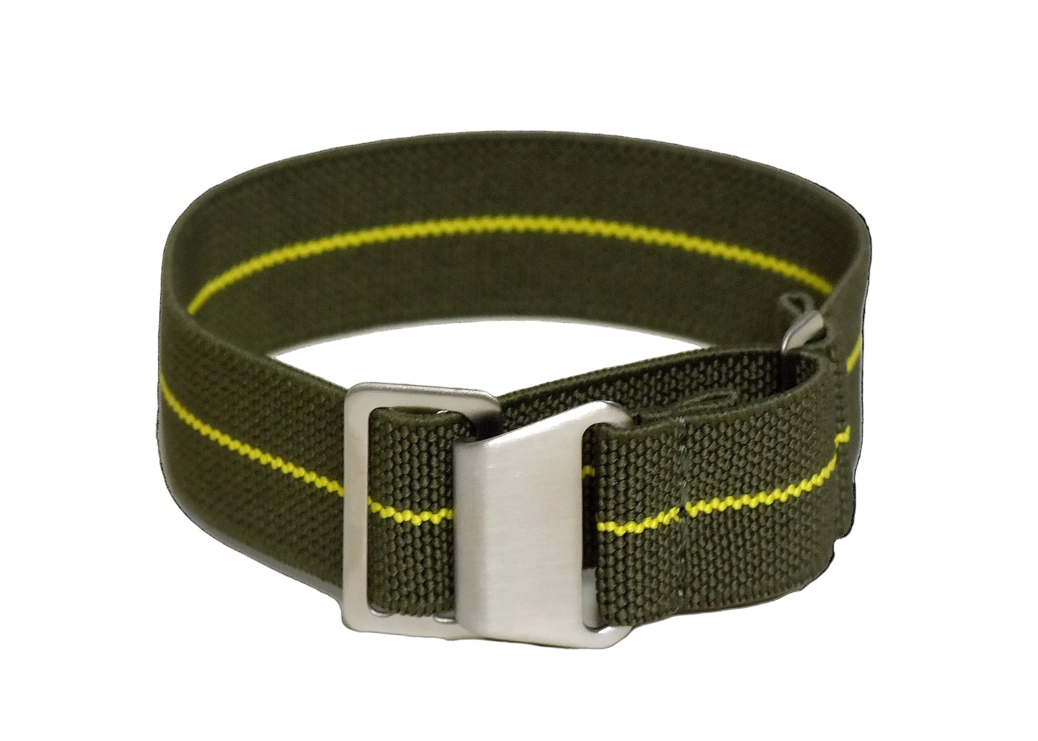 20mm Elasticated French Navy and Special Forces Strap in Green with a Yellow Stripe