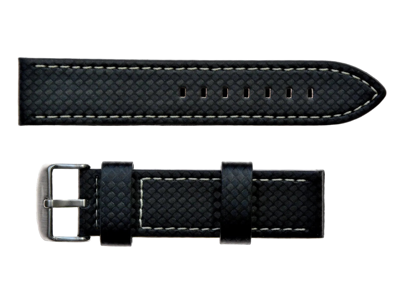 22mm MWC Black Carbon Fibre Effect Leather Watch Strap