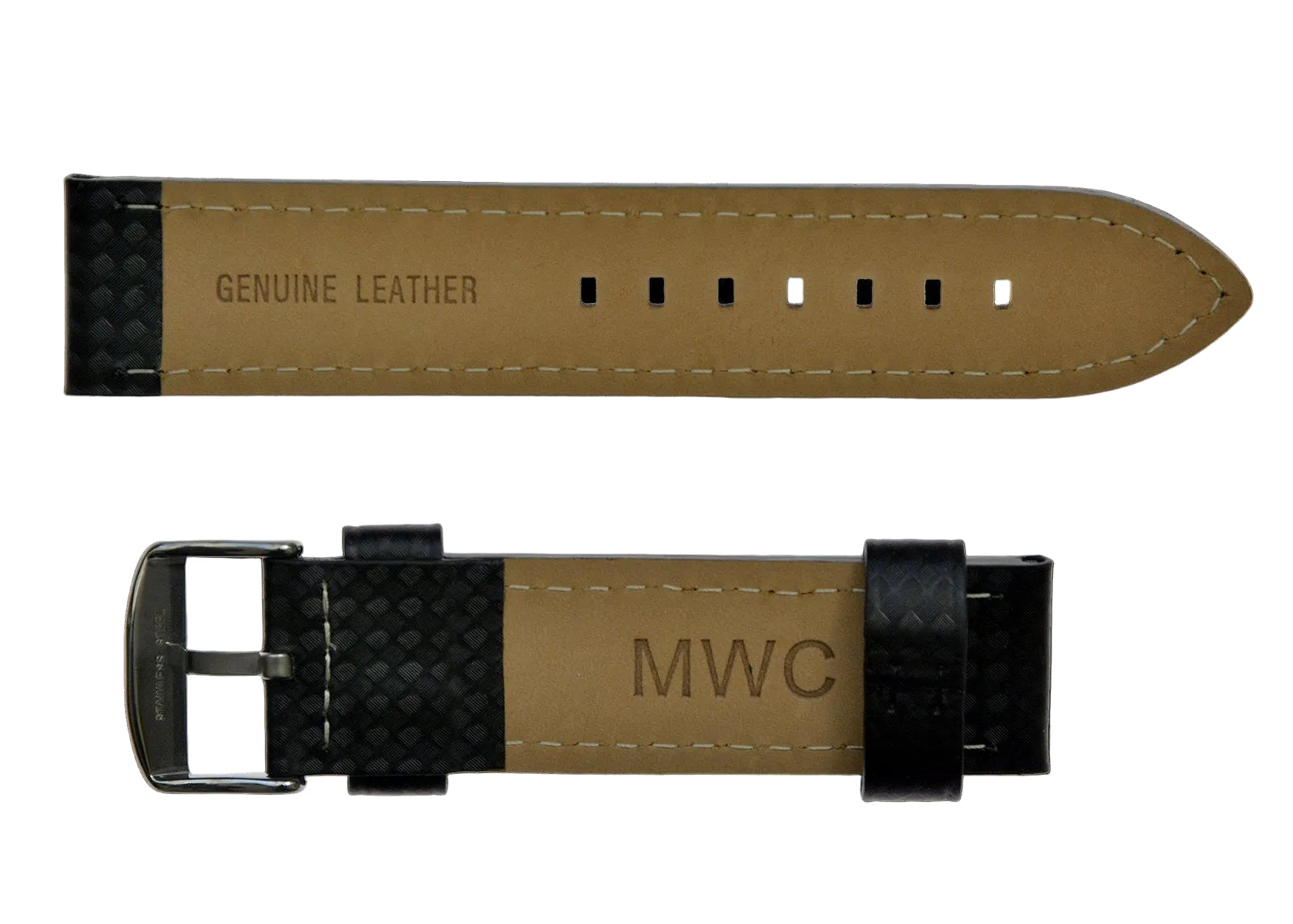 20mm Branded Black Carbon Fibre Effect Leather Watch Strap