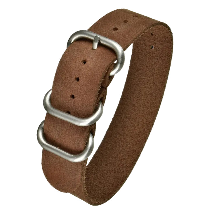 18mm Brown Calf Leather Zulu Military Watch Strap