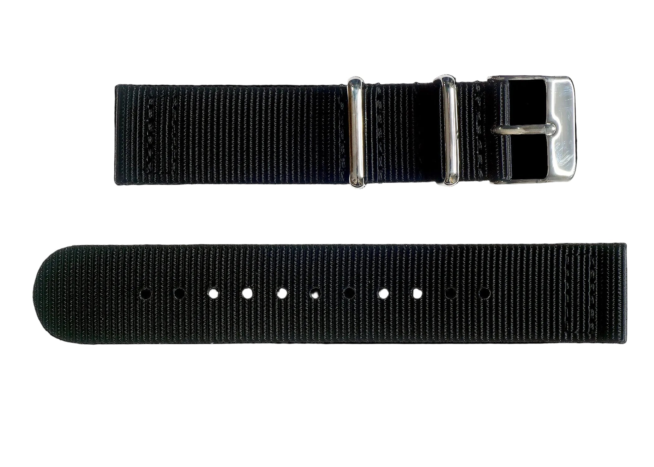 2 Piece 20mm Black NATO Military Watch Strap in Ballistic Nylon with Stainless Steel Fasteners
