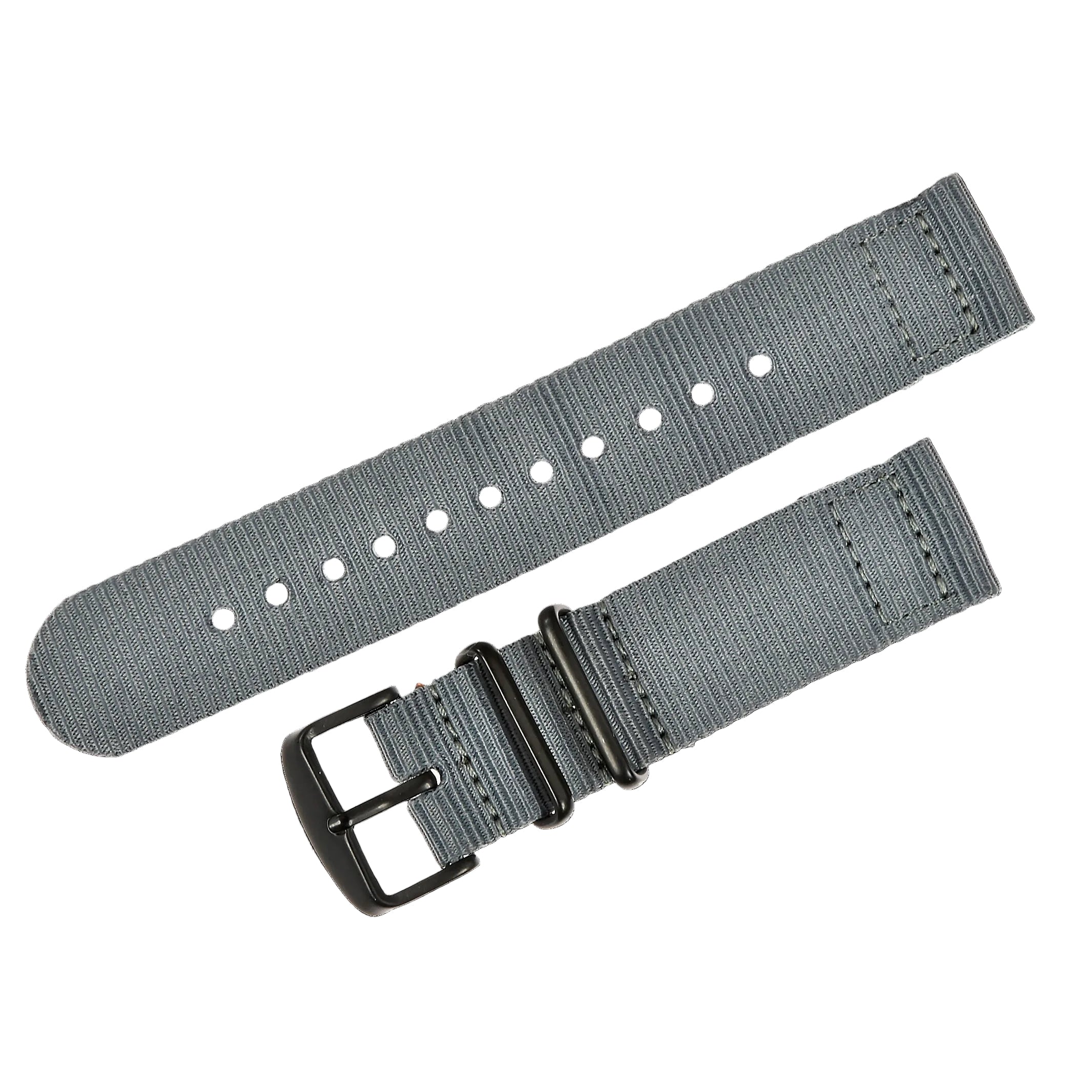 2 Piece 22mm Grey NATO Military Watch Strap in Ballistic Nylon with Black PVD Steel Fasteners