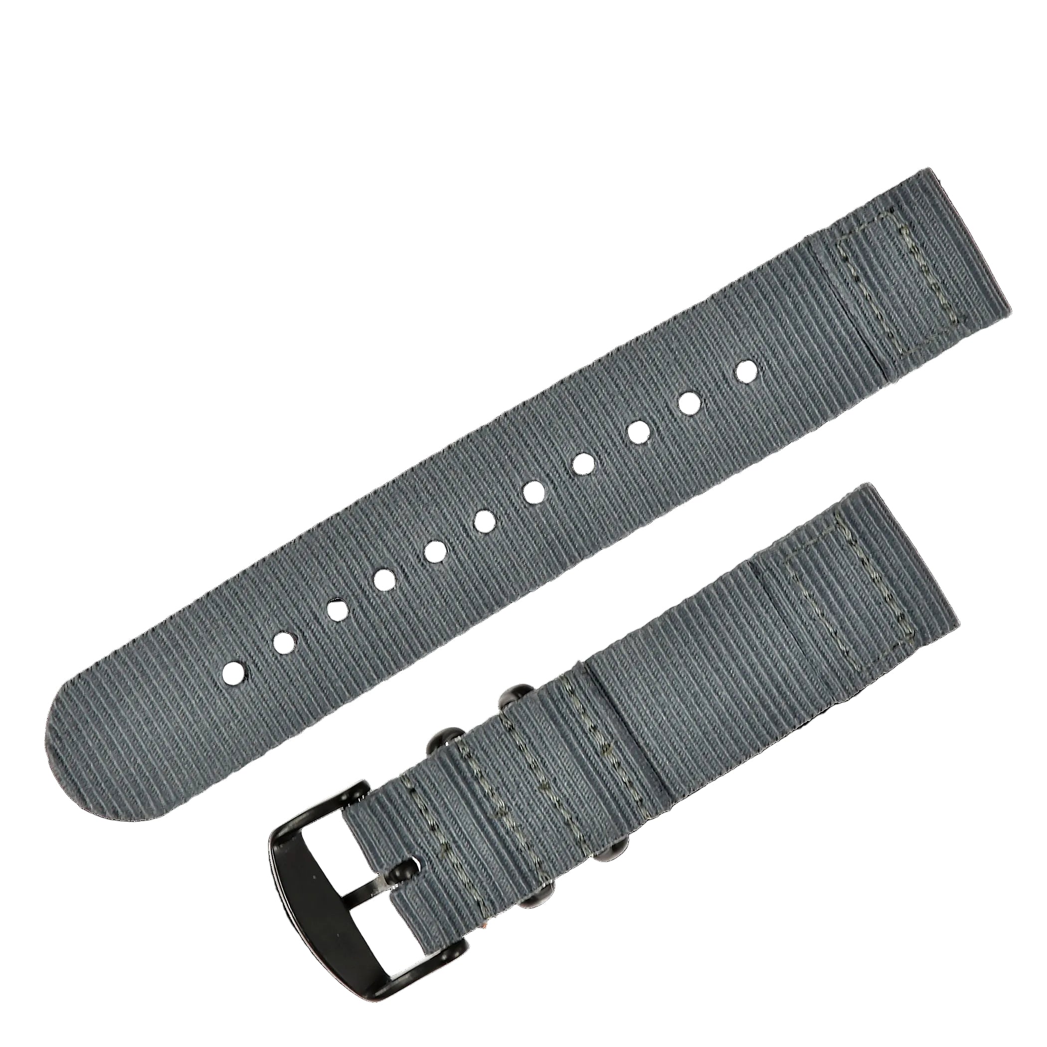 2 Piece 18mm Grey NATO Military Watch Strap in Ballistic Nylon with Black PVD Steel Fasteners