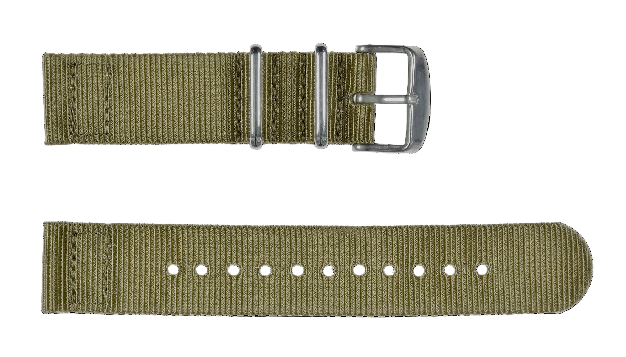 2 Piece 18mm Khaki NATO Military Watch Strap in Ballistic Nylon with Stainless Steel Fasteners