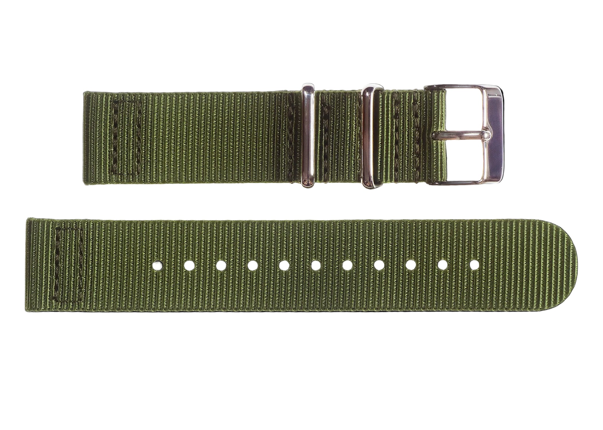 2 Piece 20mm Olive NATO Military Watch Strap in Ballistic Nylon with Stainless Steel Fasteners