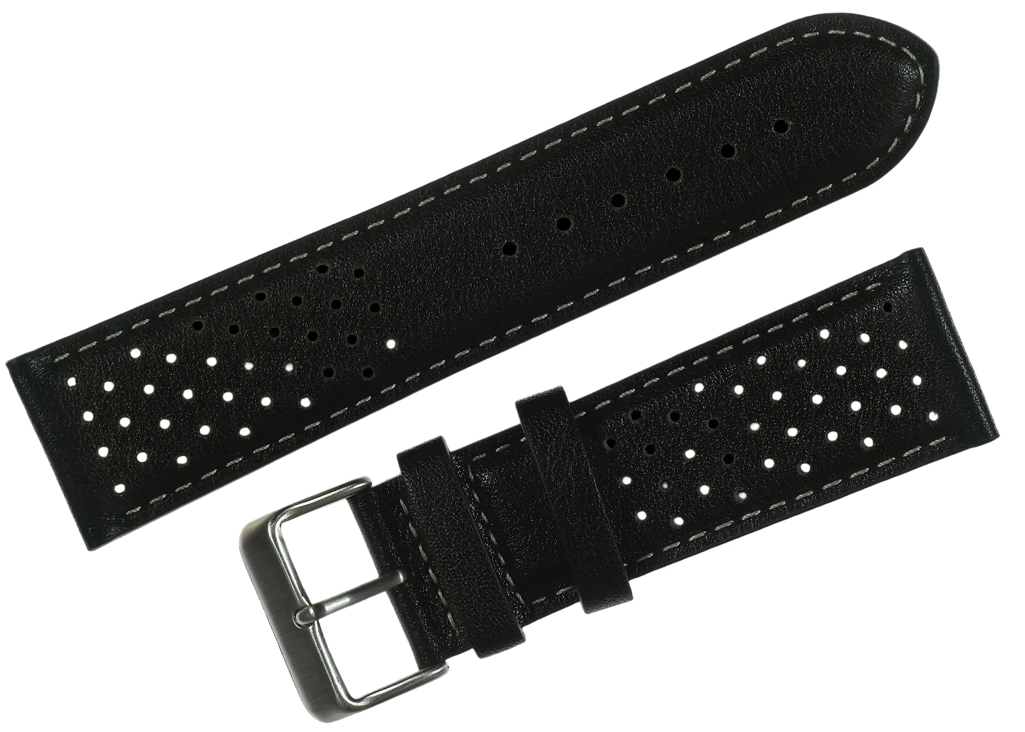 Classic 1970s / 1980s Retro Rally Pattern 20mm Black Leather Watch Strap