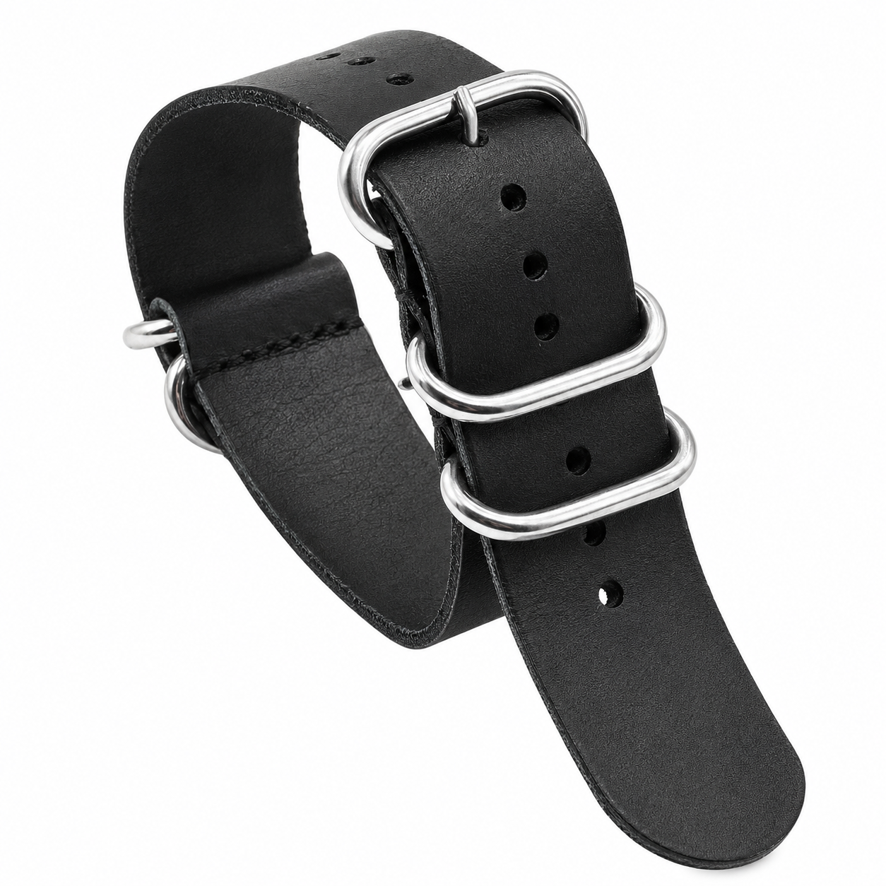 18mm Black High Grade Saddle Leather Zulu Military Watch Strap