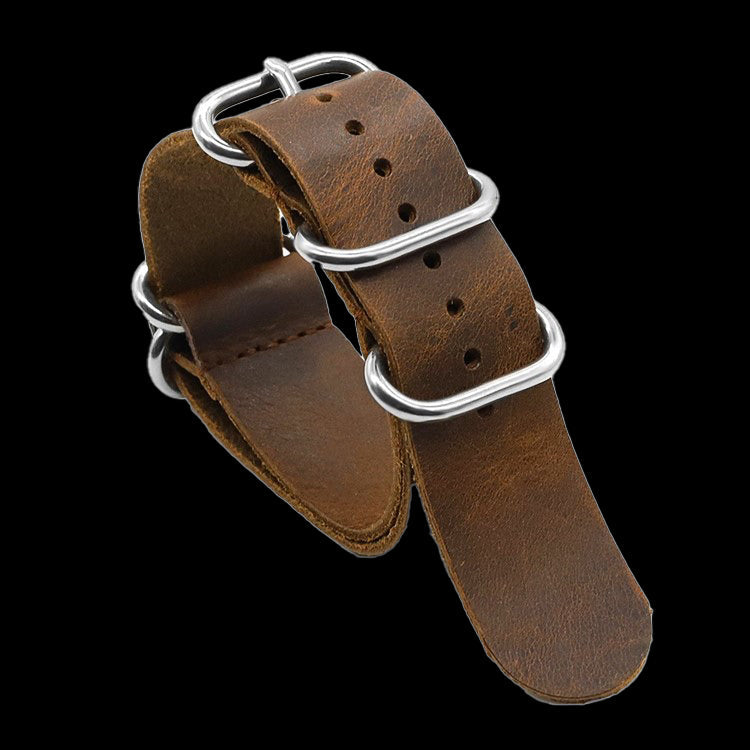 24mm braunes Hochwertiges Sattelleder Zulu Militär-Uhrenarmband