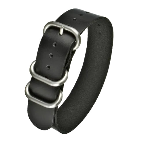 18mm Black Calf Leather Zulu Military Watch Strap