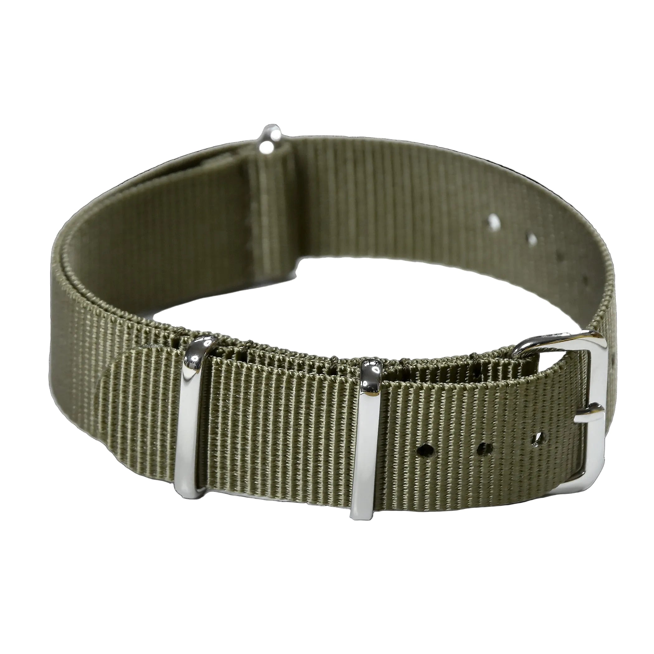 18mm Olive NATO Military Watch Strap with Stainless Steel Fasteners