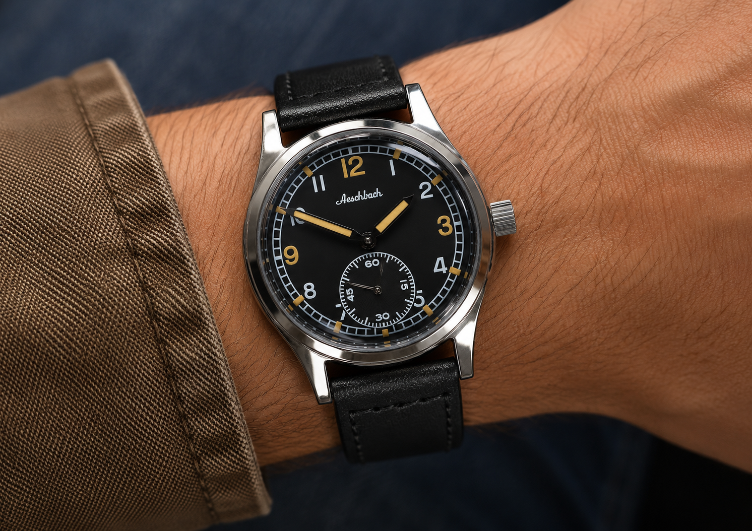 Aeschbach WW2 Pattern German Wehrmacht & Luftwaffe Dienstuhr (Army/Airforce Service Watch) with 21 Jewel Automatic Mechanical Movement