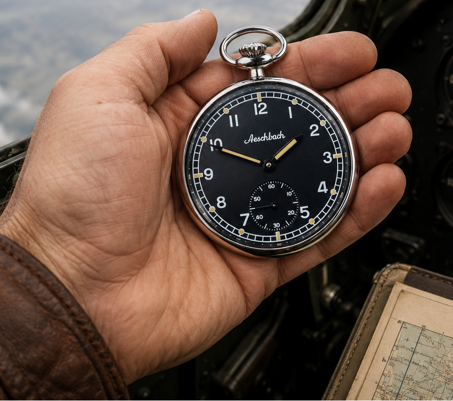 Aeschbach WW2 Pattern German Airforce (Luftwaffe) 17 Jewel Hand Wound Military Pocket Watch