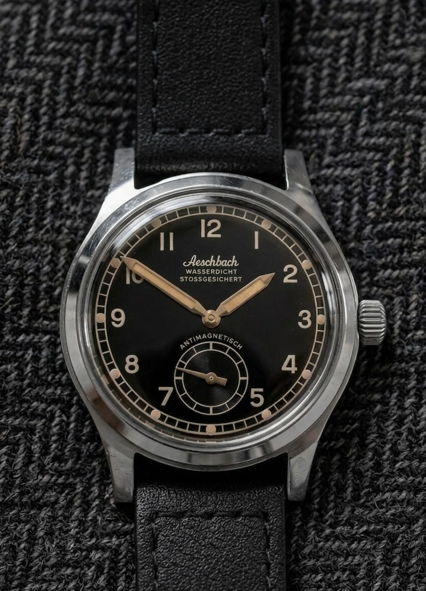 Aeschbach WW2 Pattern Germany Luftwaffe / Reichsluftfahrtministerium (RLM) Pilots Watch with a 23 Jewel Swiss Sellita SW216 Movement and a Domed Vintage Box Sapphire Crystal