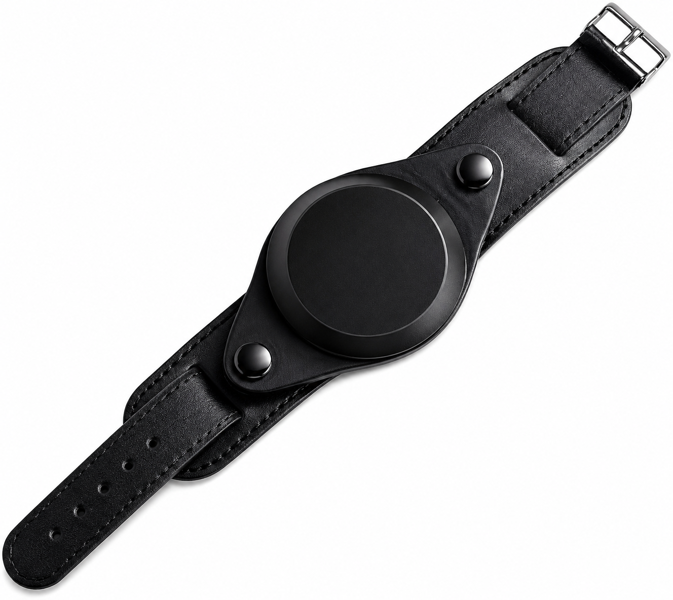 20mm Black 1950s Pattern Leather Military Watch Strap with Protective Face Cover