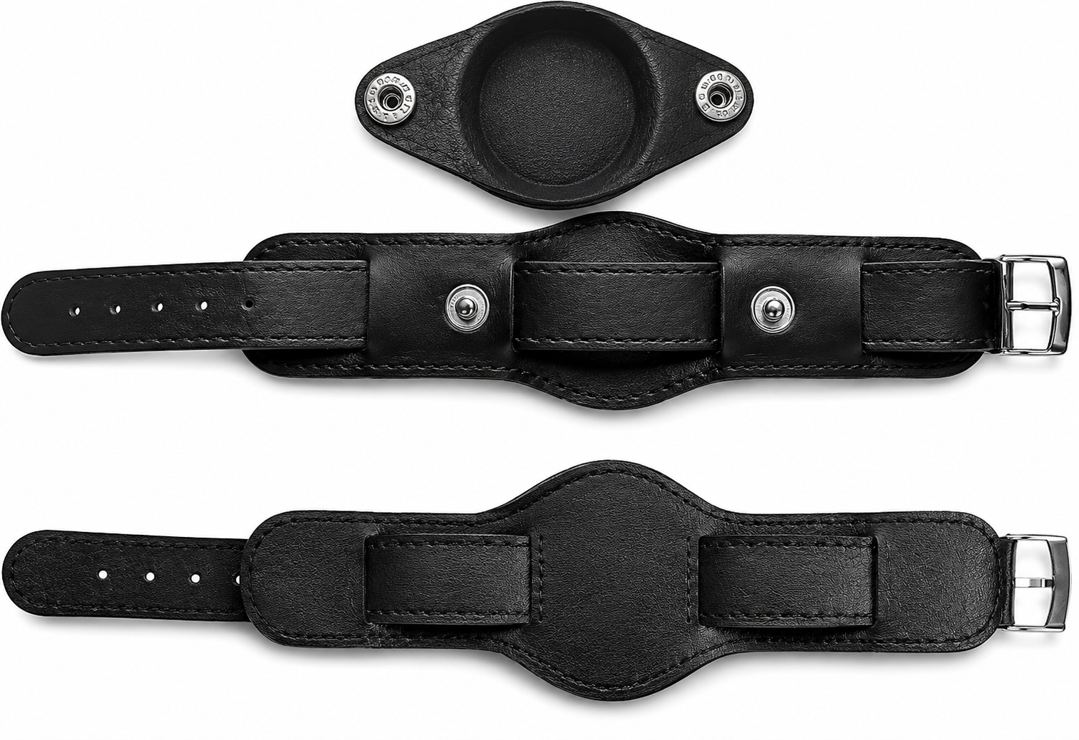 18mm Black 1950s Pattern Leather Military Watch Strap with Protective Face Cover