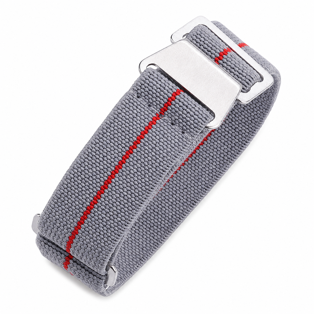 22mm Elasticated French Navy and Special Forces Strap in Grey with a Red Stripe