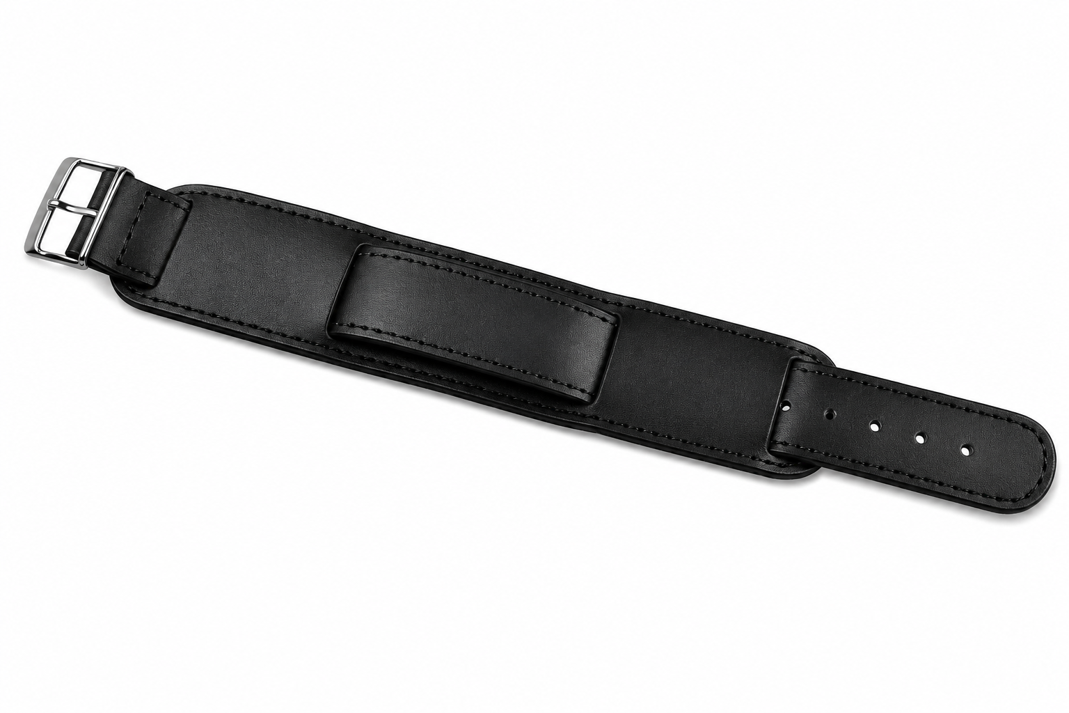 Black 1950s Pattern 18mm Leather Military Watch Strap with Chrome Buckles