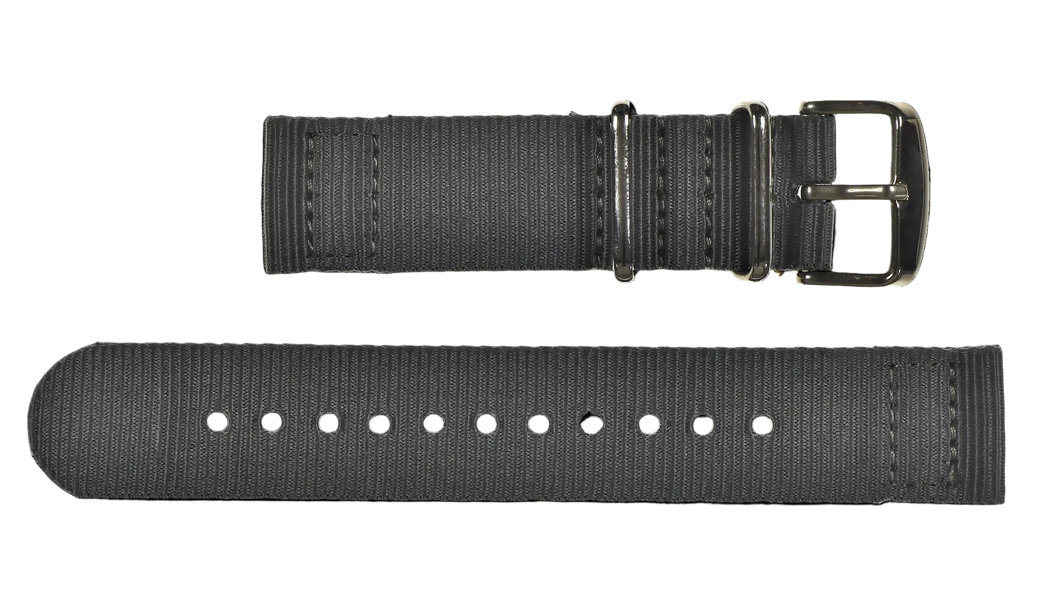 2 Piece 22mm Grey NATO Military Watch Strap in Ballistic Nylon with Stainless Steel Fasteners