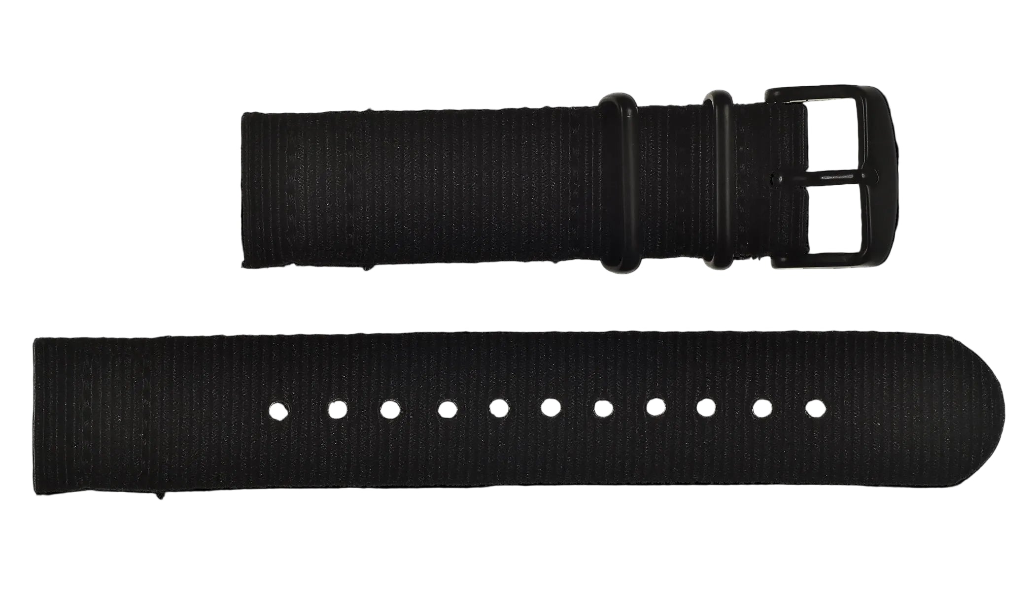 2 Piece 18mm Black NATO Military Watch Strap in Ballistic Nylon with Black PVD Fasteners