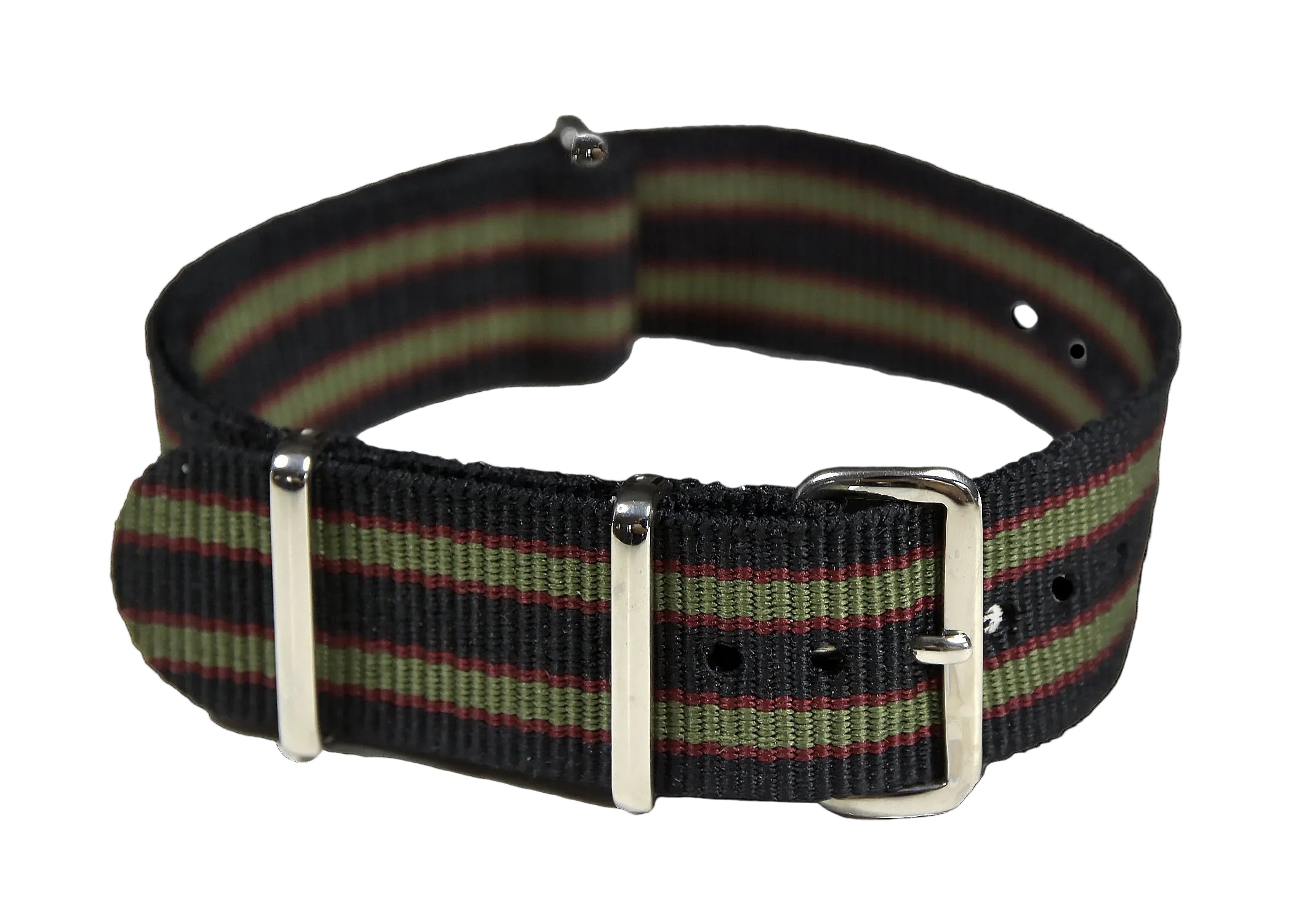 The Original 1964 007 Strap! 20mm Black, Maroon and Olive Drab NATO Military Watch Strap in Ballistic Nylon