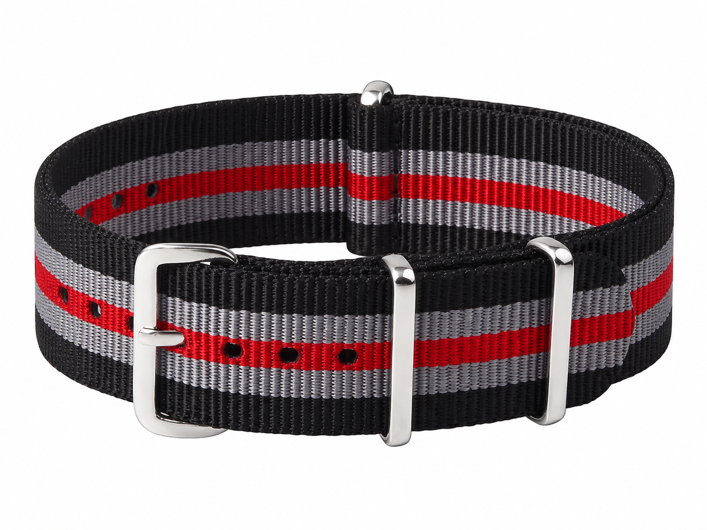 18mm Black, Grey and Red NATO Military Watch Strap