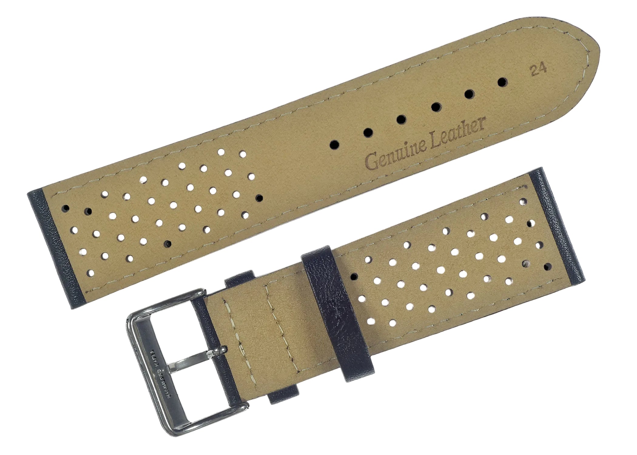 Classic 1970s / 1980s Retro Rally Pattern 18mm Black Leather Watch Strap