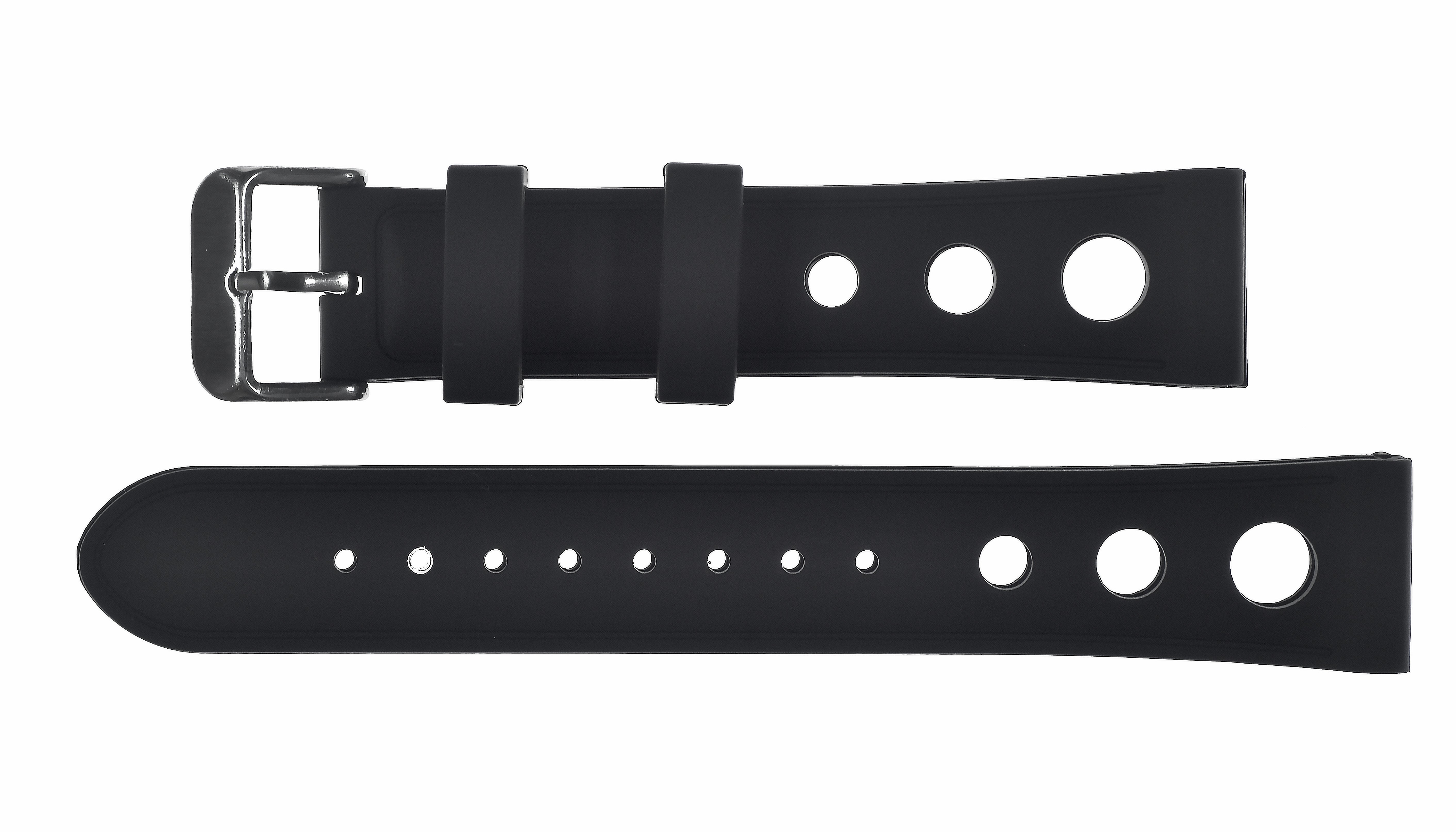 Black Silicone Rally Pattern Watch Strap Suitable for a Wide Variety of Models with 20mm Lug Size