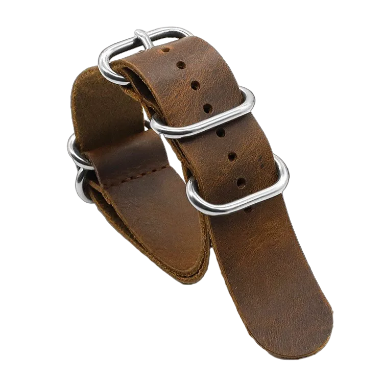 24mm Brown High Grade Saddle Leather Zulu Military Watch Strap