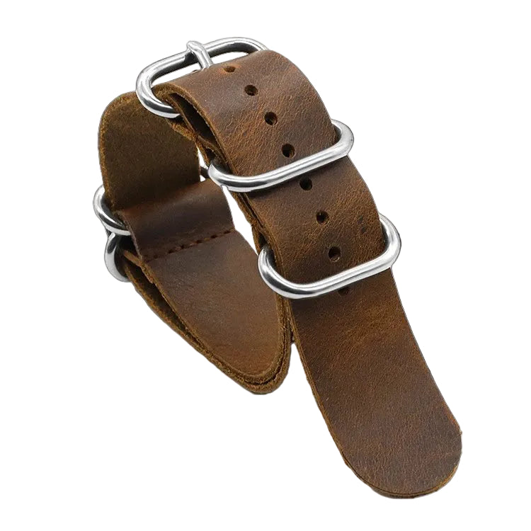18mm Brown High Grade Saddle Leather Zulu Military Watch Strap
