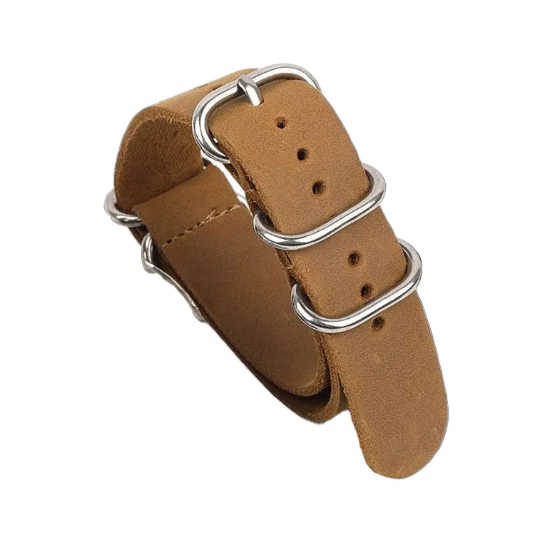 18mm Tan High Grade Saddle Leather Zulu Military Watch Strap