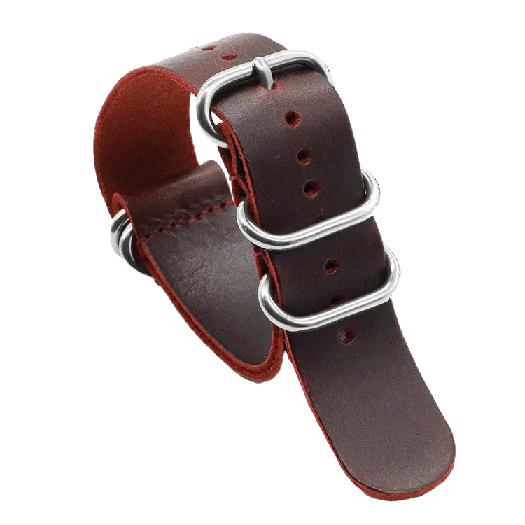 20mm Red/Oxblood High Grade Saddle Leather Zulu Military Watch Strap